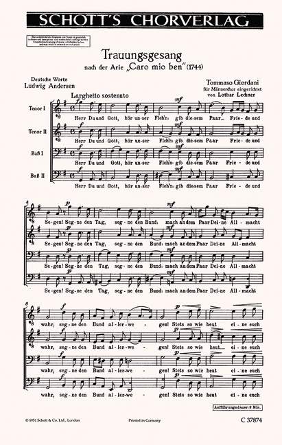 Trauungsgesang&nbsp;&nbsp;für Männerchor (TTBB)&nbsp;&nbsp;Chorpartitur