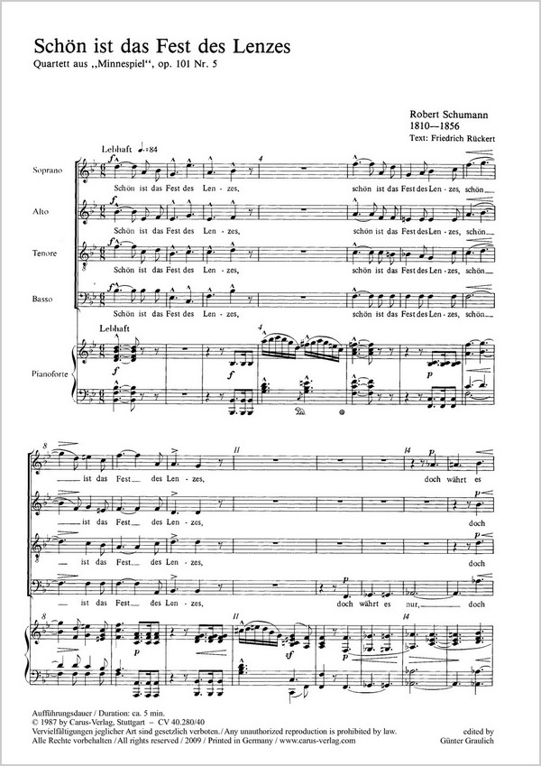SCHOEN IST DAS FEST DES LENZES&nbsp;&nbsp;SOPRANO, ALTO, TENORE, BASSO, PIA-&nbsp;&nbsp;NOFORTE         PARTITUR (DT)