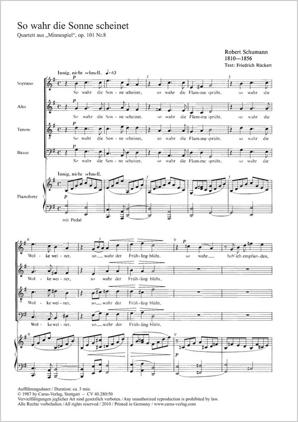 So wahr die Sonne scheinet&nbsp;&nbsp;für gem Chor und Klavier&nbsp;&nbsp;Partitur (dt)
