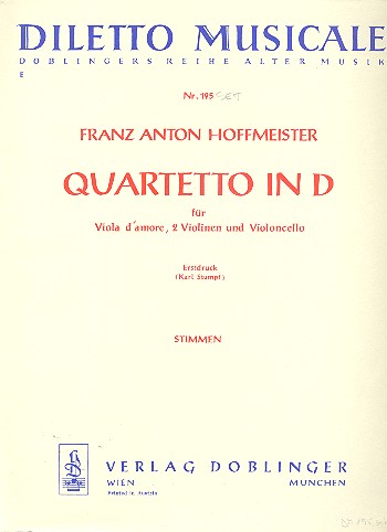 Quartetto D-dur&nbsp;&nbsp;für Viola d'amore, 2 Violinen und Violoncello&nbsp;&nbsp;Stimmen