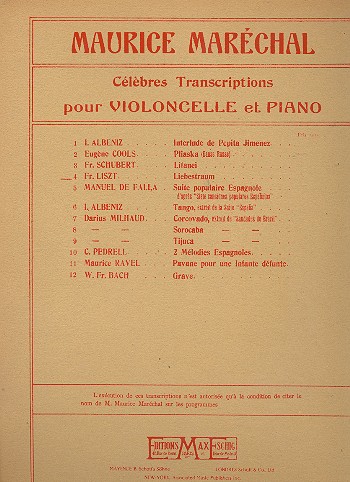 Liebestraum Nr. 3 pour&nbsp;&nbsp;violoncelle et piano&nbsp;&nbsp;