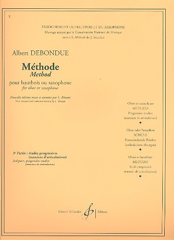 Méthode pour haubois ou saxophone  vol.3 études progressives  exercices d'articulations