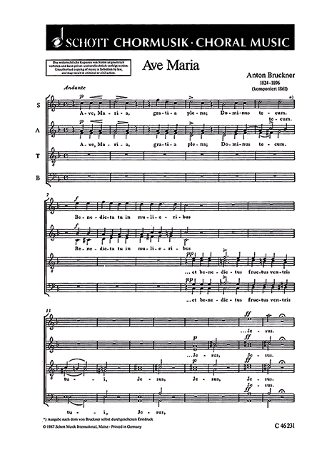 Ave Maria  für gemischten Chor (SAATTBB)  Chorpartitur
