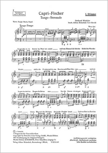 Capri-Fischer Tango-Serenade  für Akkordeon (mit 2. Stimme)  