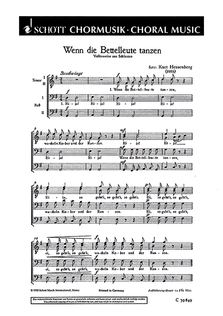 Wenn die Bettelleute tanzen&nbsp;&nbsp;für Männerchor (TTBB)&nbsp;&nbsp;Chorpartitur