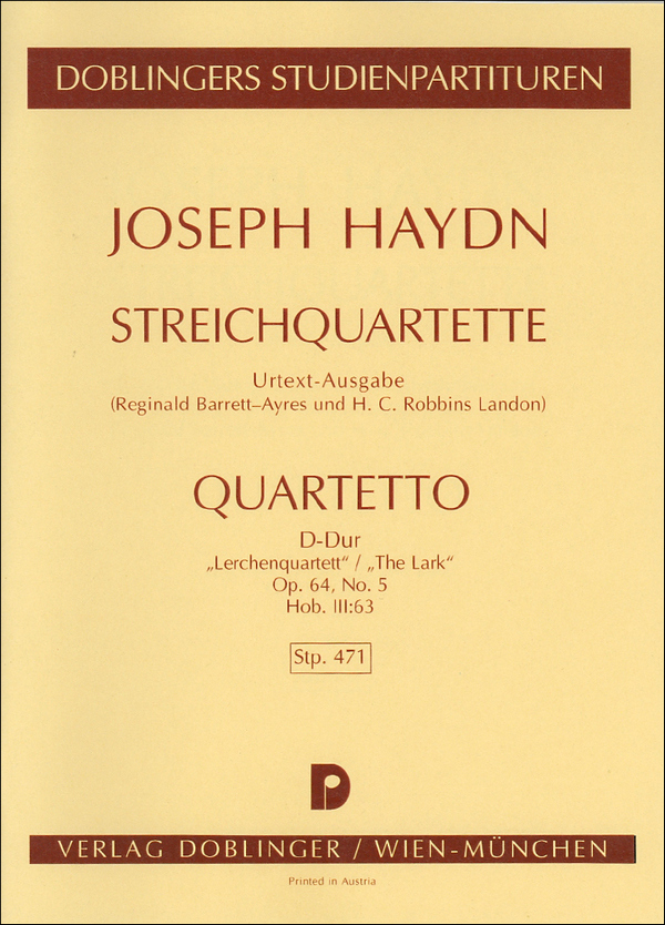 Streichquartett D-Dur op.64,5&nbsp;&nbsp;Hob.III:63,  Studienpartitur&nbsp;&nbsp;