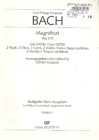 Magnificat D-Dur WQ215  für Soli, gem Chor und Orchester  Violine 1