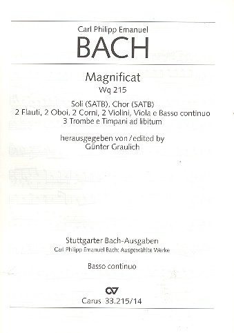 Magnificat D-Dur WQ215  für Soli, gem Chor und Orchester  Cello / Bass