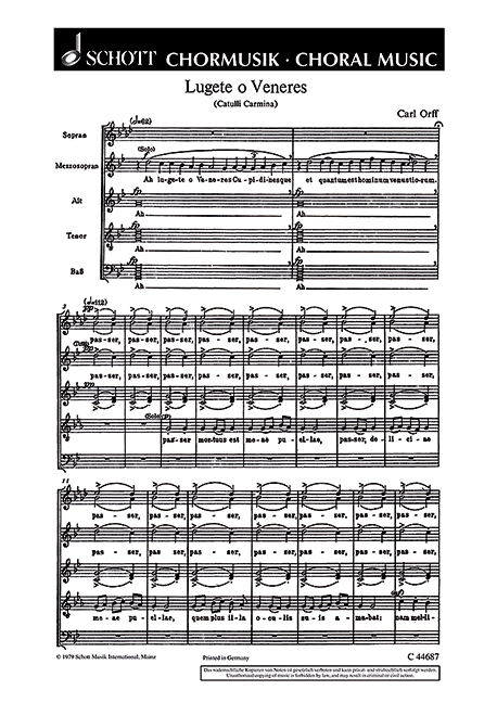 Lugete o Veneres&nbsp;&nbsp;für gemischten Chor (SMezATB)&nbsp;&nbsp;Chorpartitur