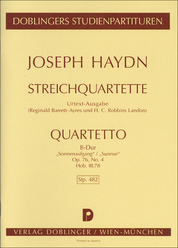 Streichquartett B-Dur op.76,4&nbsp;&nbsp;Hob.III:78   Studienpartitur&nbsp;&nbsp;