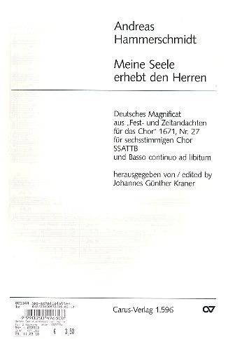 Meine Seele erhebet den Herren&nbsp;&nbsp;für 2 Soprane, chor (SSATTB), Streicher&nbsp;&nbsp;und Bc