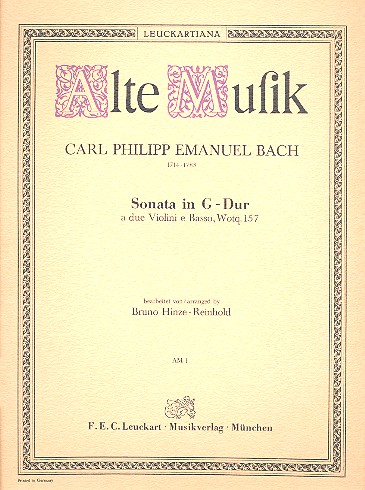 Sonata G-Dur WQ 157  für 2 Violinen und Bc  Partitur und Stimmen