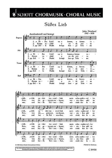 Süsses Lieb&nbsp;&nbsp;für gemischten Chor (SATB)&nbsp;&nbsp;Chorpartitur