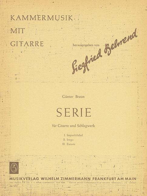 SERIE IMPASIBILIDAD, INEGO, EXTA-&nbsp;&nbsp;SIS FUER GITARRE UND SCHLAGZEUG&nbsp;&nbsp;KAMMERMUSIK MIT GITARRE    PARTITUR