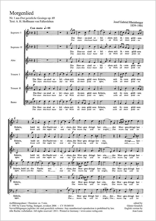 Morgenlied op.69,1 und Hymne&nbsp;&nbsp;op.69,2 für gem Chor&nbsp;&nbsp;Partitur (dt/en)
