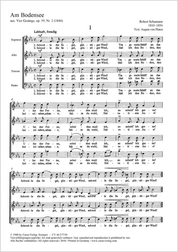 AM BODENSEE SOPRANO, ALTO, TENO-&nbsp;&nbsp;RE, BASSO, OP. 59, NR. 2, 1846&nbsp;&nbsp;PARTITUR (DT)