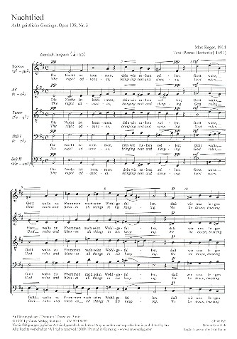 Nachtlied op.138,3 für&nbsp;&nbsp;für gem Chor (SSATB)&nbsp;&nbsp;Partitur (dt/en)