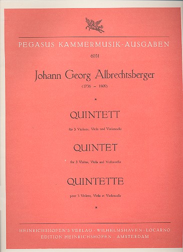 Quintett für 3 Violinen, Viola  und Violoncello (auch chorisch zu  besetzen)             6 Stimmen