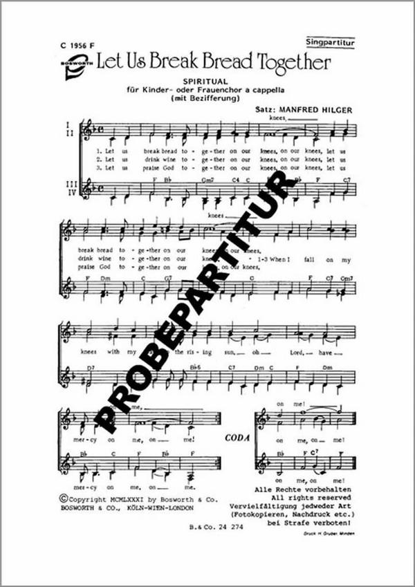 LET US BREAK BREAD TOGETHER Spiritual  für SSAA CHOR  Partitur (en)