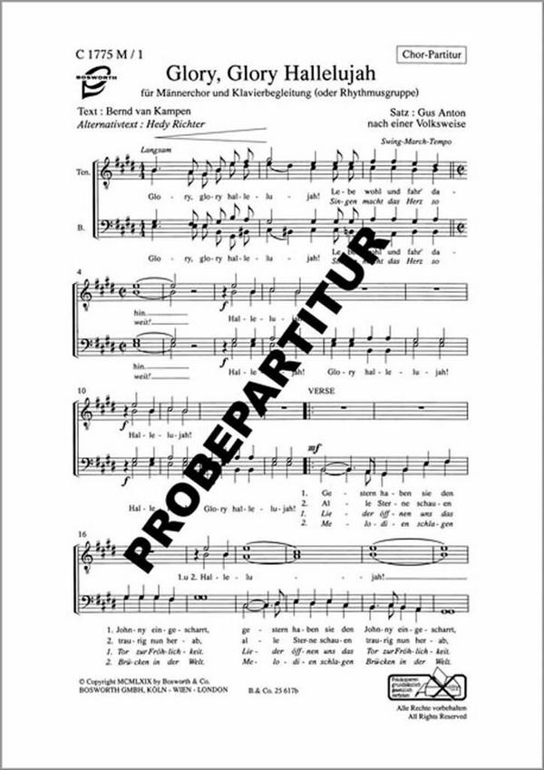 Glory, Glory, Hallelujah  für TTBB Chor und Klavier  Partitur (en/dt)