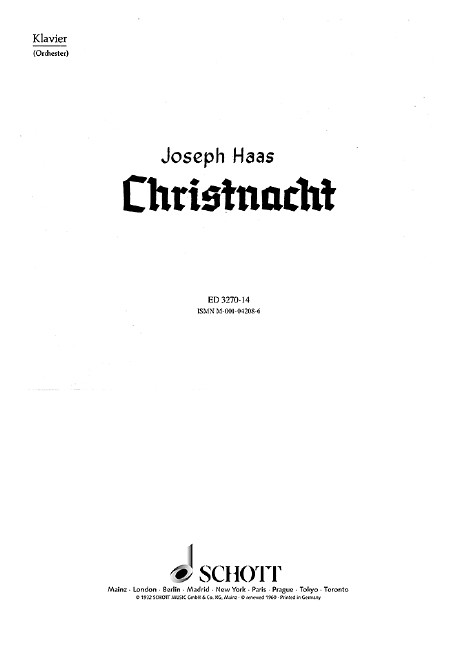 Christnacht op. 85  für gemischten Chor (SATB) (Frauenchor, Kinderchor) mit Soli (SSATBarB  Einzelstimme - Klavier (Orchester)
