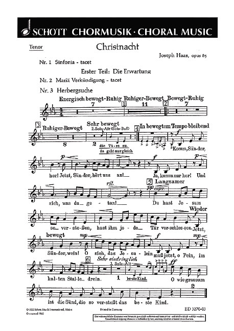 Christnacht op. 85  für gemischten Chor (SATB) (Frauenchor, Kinderchor) mit Soli (SSATBarB  Chorstimme - Tenor