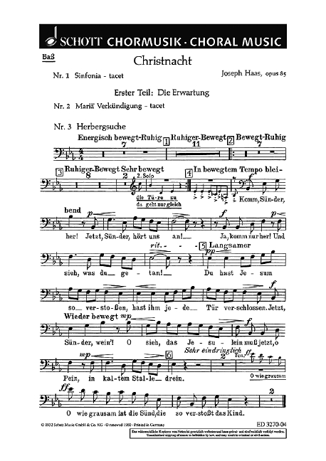 Christnacht op. 85  für gemischten Chor (SATB) (Frauenchor, Kinderchor) mit Soli (SSATBarB  Chorstimme - Bass