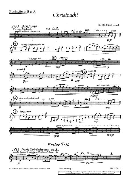 Christnacht op. 85  für gemischten Chor (SATB) (Frauenchor, Kinderchor) mit Soli (SSATBarB  Einzelstimme - Klarinette