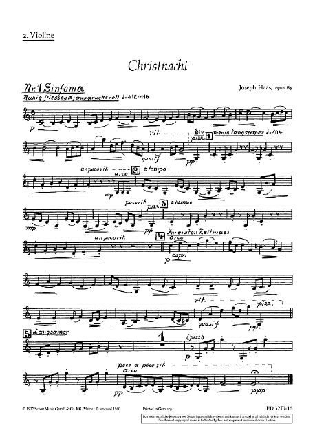 Christnacht op. 85  für gemischten Chor (SATB) (Frauenchor, Kinderchor) mit Soli (SSATBarB  Einzelstimme - Violine II