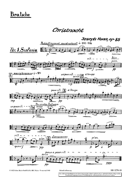 Christnacht op. 85&nbsp;&nbsp;für gemischten Chor (SATB) (Frauenchor, Kinderchor) mit Soli (SSATBarB&nbsp;&nbsp;Einzelstimme - Viola
