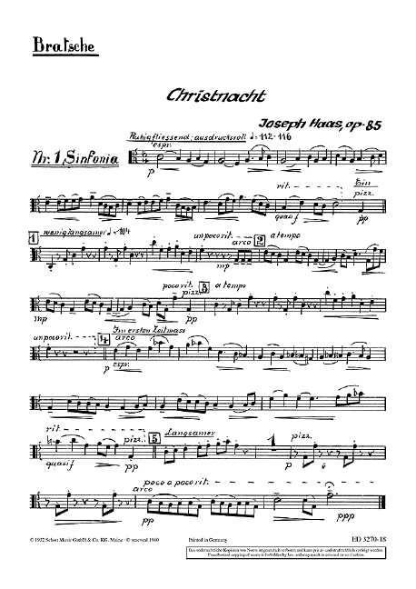 Christnacht op. 85  für gemischten Chor (SATB) (Frauenchor, Kinderchor) mit Soli (SSATBarB  Einzelstimme - Viola