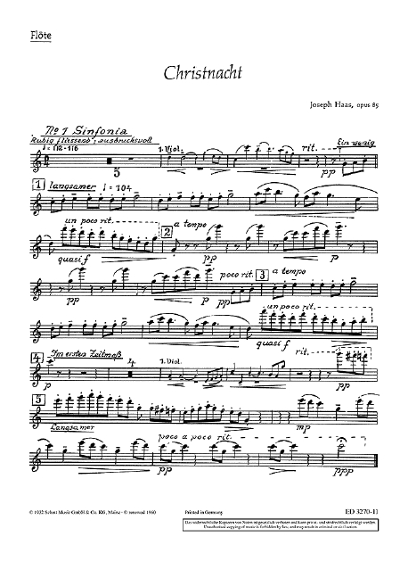 Christnacht op. 85  für gemischten Chor (SATB) (Frauenchor, Kinderchor) mit Soli (SSATBarB  Einzelstimme - Flöte