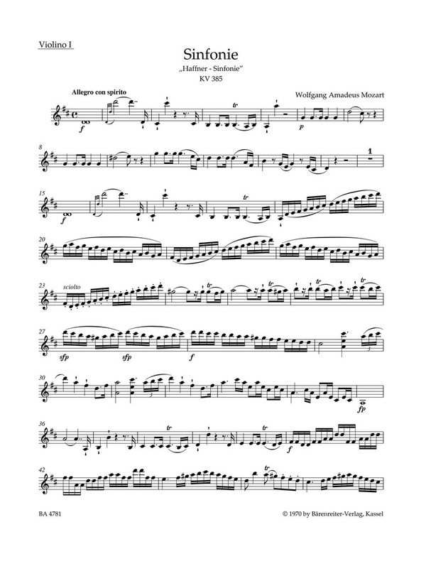 SINFONIE D-DUR KV385 FUER ORCHESTER&nbsp;&nbsp;VIOLINE 1&nbsp;&nbsp;HAFFNERSINFONIE