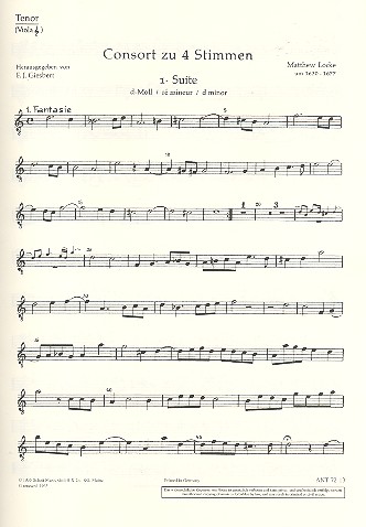 Consort Band 1  für 4 Blockflöten (SATB) oder Streicher  Einzelstimme - Tenor-Blockflöte/Violine III