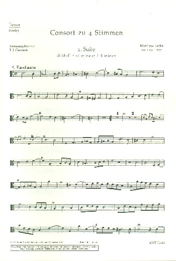 Consort Band 1&nbsp;&nbsp;für 4 Blockflöten (SATB) oder Streicher&nbsp;&nbsp;Einzelstimme - Tenor-Blockflöte/Viola