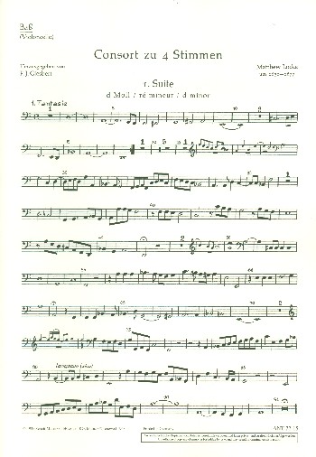 Consort Band 1&nbsp;&nbsp;für 4 Blockflöten (SATB) oder Streicher&nbsp;&nbsp;Einzelstimme - Bass-Blockflöte/Violoncello