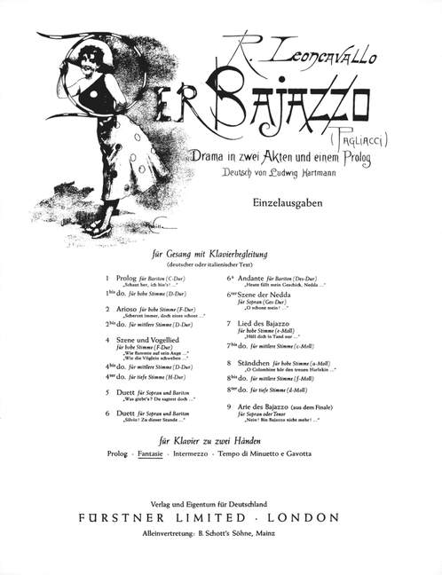 Der Bajazzo - Fantasie  für Klavier  