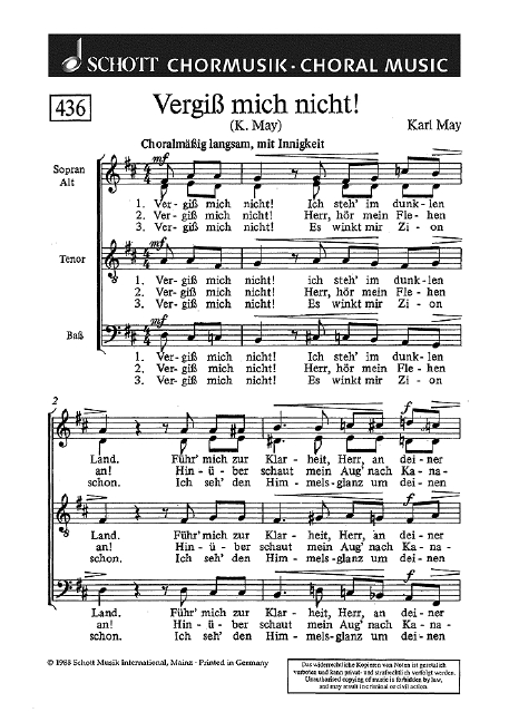 Vergiss mich nicht!  für gemischten Chor (SATB)  Chorpartitur