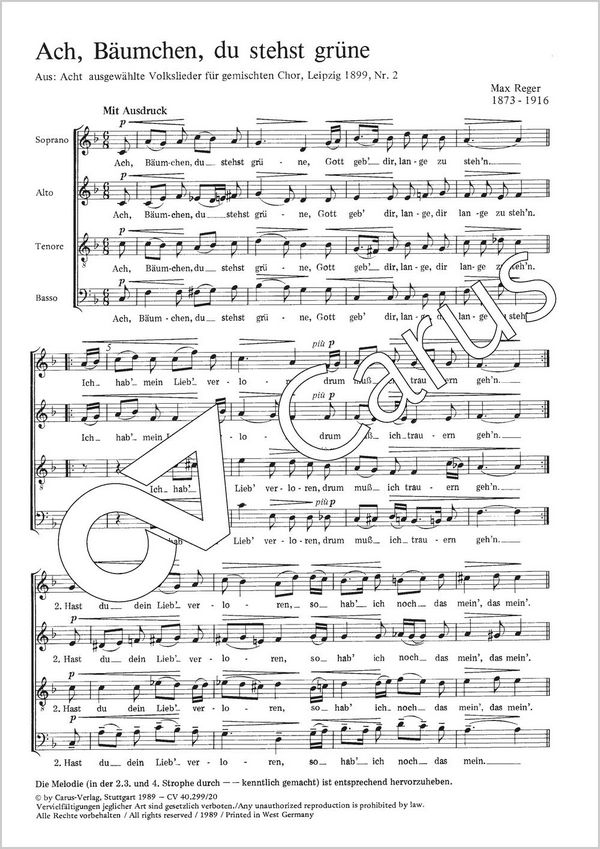 ACH BAEUMCHEN DU STEHST GRUENE&nbsp;&nbsp;FUER GEM CHOR,  PARTITUR (DT)&nbsp;&nbsp;