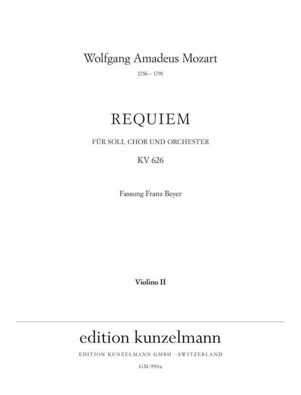 Requiem d-Moll KV626&nbsp;&nbsp;für Soli, Chor und Orchester&nbsp;&nbsp;Violine 2
