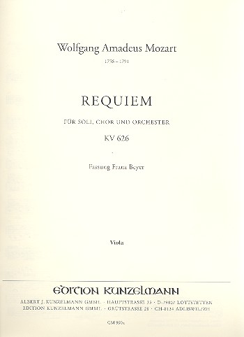 Requiem d-Moll KV626&nbsp;&nbsp;für Soli, Chor und Orchester&nbsp;&nbsp;Viola