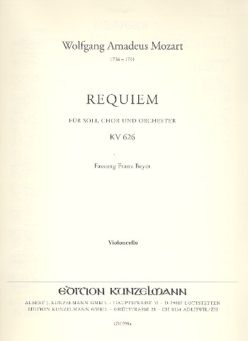 Requiem d-Moll KV626&nbsp;&nbsp;für Soli, Chor und Orchester&nbsp;&nbsp;Violoncello