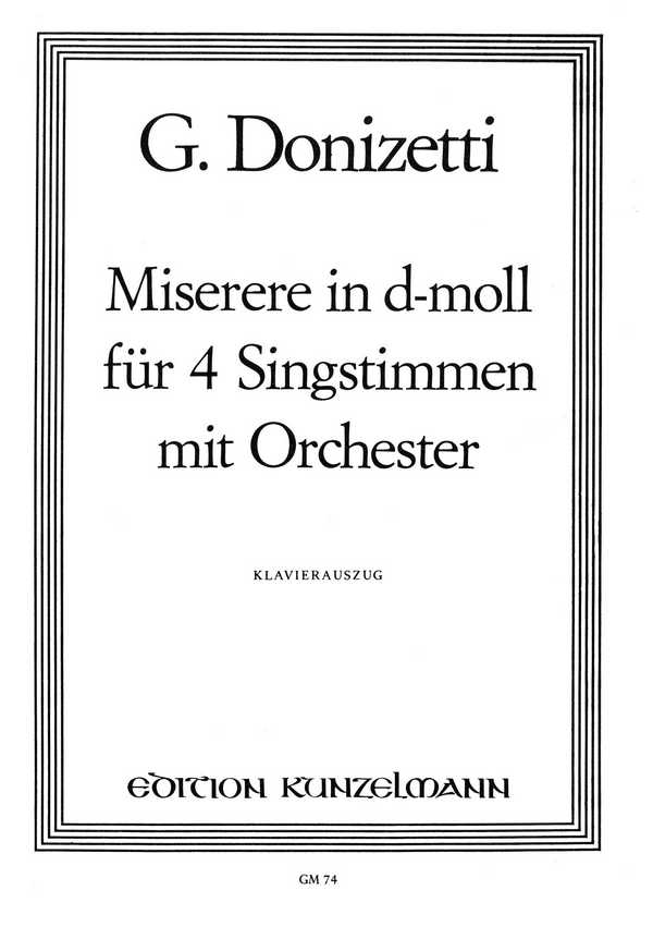 Miserere d-Moll&nbsp;&nbsp;für Soli, Chor und Orchester&nbsp;&nbsp;Klavierauszug
