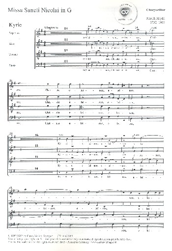 Missa sancti Nicolai G-Dur Hob.XXII:6&nbsp;&nbsp;für Soli, Chor, Orchester und Orgel,&nbsp;&nbsp;Chorpartitur