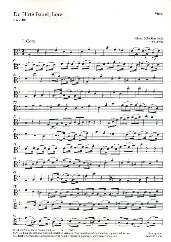 Du Hirte Israel höre&nbsp;&nbsp;Kantate Nr.104 BWV104&nbsp;&nbsp;Viola