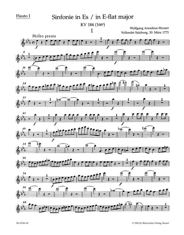 Sinfonie Es-Dur Nr.26 KV184&nbsp;&nbsp;für Orchester&nbsp;&nbsp;Harmonie