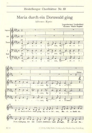 Maria durch ein Dornwald ging&nbsp;&nbsp;für gem Chor (SSATB) a cappella&nbsp;&nbsp;Partitur (dt)