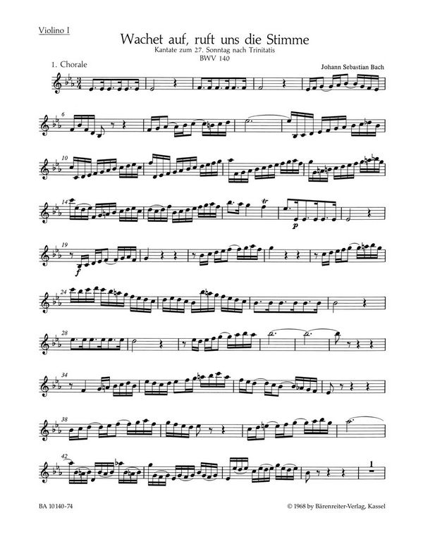 Wachet auf ruft uns die Stimme&nbsp;&nbsp;Kantate Nr.140 BWV140&nbsp;&nbsp;Violine 1