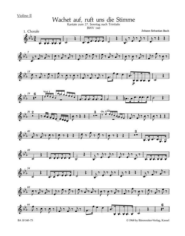 Wachet auf ruft uns die Stimme&nbsp;&nbsp;Kantate Nr.140 BWV140&nbsp;&nbsp;Violine 2