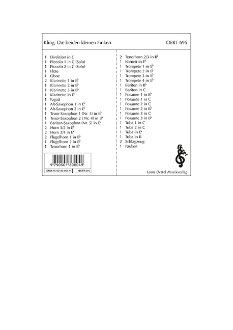 Die beiden kleinen Finken  für 2 Piccoloflöten und Blasorchester  